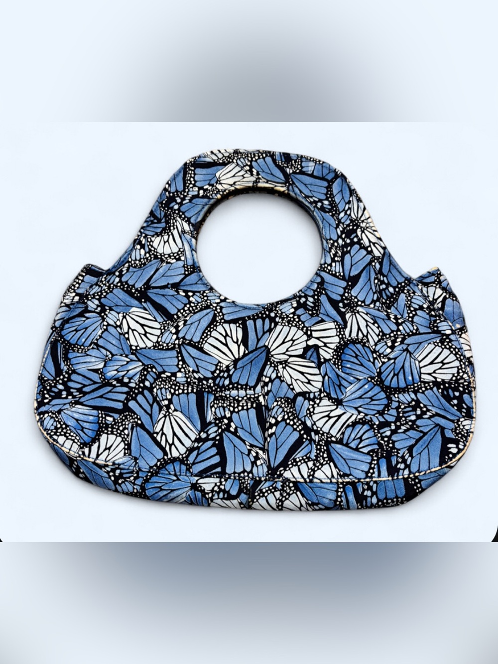 Pineda Covalin Mexico Blue Butterfly Print Hand Bag NWOT - Picture 2 of 3